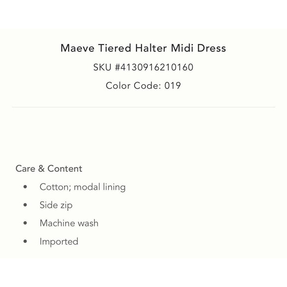 Anthropologie Maeve Midi Dress Women Halter Tired Preppy Cotton Flowy Sz 14 New - Picture 12 of 12